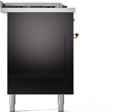 60" ILVE Nostalgie II Dual Fuel Liquid Propane Freestanding Range in Glossy Black with Brass Trim - UP60FSNMP/BKG LP