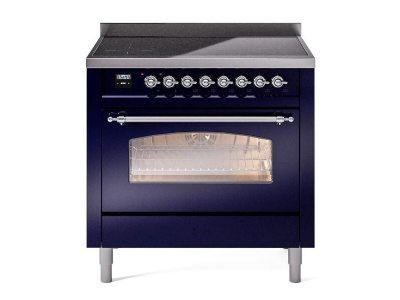 36" ILVE Nostalgie II Electric Freestanding Range in Blue with Chrome Trim - UPI366NMP/MBC