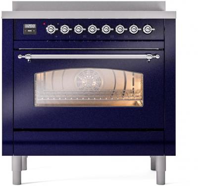 36" ILVE Nostalgie II Electric Freestanding Range in Blue with Chrome Trim - UPI366NMP/MBC