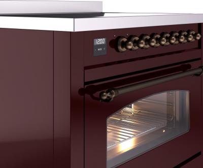 36" ILVE Nostalgie II Electric Freestanding Range in Burgundy with Bronze Trim - UPI366NMP/BUB