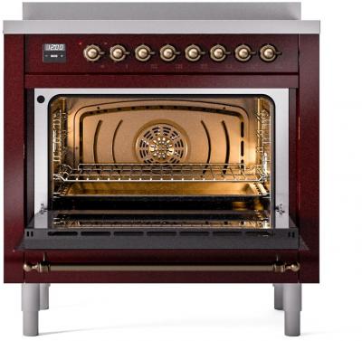 36" ILVE Nostalgie II Electric Freestanding Range in Burgundy with Bronze Trim - UPI366NMP/BUB