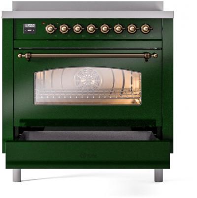 36" ILVE Nostalgie II Electric Freestanding Range in Emerald Green with Bronze Trim - UPI366NMP/EGB