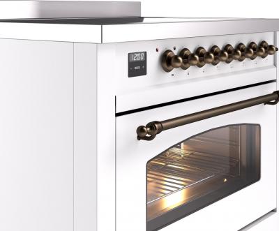 36" ILVE Nostalgie II Electric Freestanding Range in White with Bronze Trim - UPI366NMP/WHB