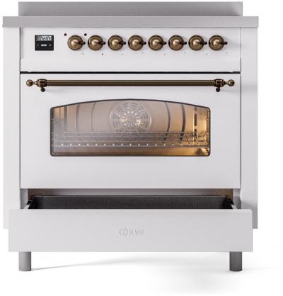 36" ILVE Nostalgie II Electric Freestanding Range in White with Bronze Trim - UPI366NMP/WHB