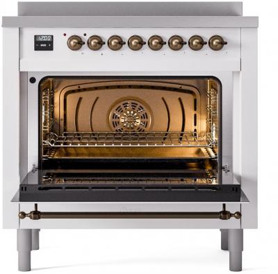 36" ILVE Nostalgie II Electric Freestanding Range in White with Bronze Trim - UPI366NMP/WHB