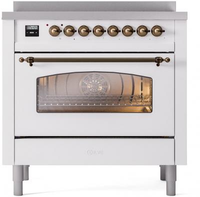 36" ILVE Nostalgie II Electric Freestanding Range in White with Bronze Trim - UPI366NMP/WHB