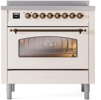 36" ILVE Nostalgie II Electric Freestanding Range in Antique White with Bronze Trim - UPI366NMP/AWB