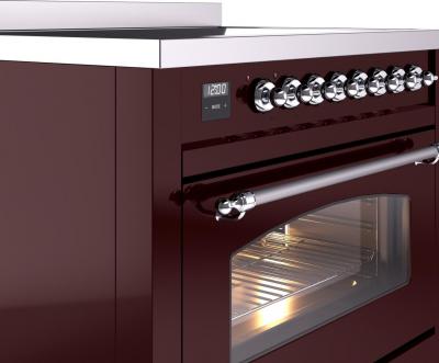 36" ILVE Nostalgie II Electric Freestanding Range in Burgundy with Chrome Trim - UPI366NMP/BUC