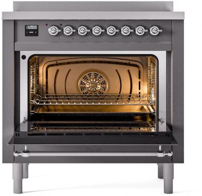 36" ILVE Nostalgie II Electric Freestanding Range in Matte Graphite with Chrome Trim - UPI366NMP/MGC