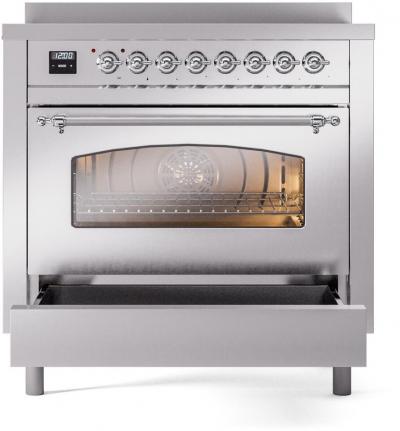 36" ILVE Nostalgie II Electric Freestanding Range in Stainless Steel with Chrome Trim - UPI366NMP/SSG