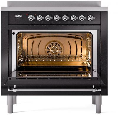 36" ILVE Nostalgie II Electric Freestanding Range in Glossy Black with Chrome Trim - UPI366NMP/BKC