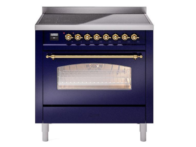 36" ILVE Nostalgie II Electric Freestanding Range in Blue with Brass Trim - UPI366NMP/MBG