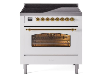 36" ILVE Nostalgie II Electric Freestanding Range in White with Brass Trim - UPI366NMP/WHG