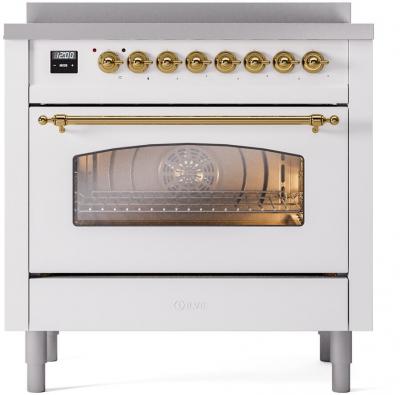 36" ILVE Nostalgie II Electric Freestanding Range in White with Brass Trim - UPI366NMP/WHG