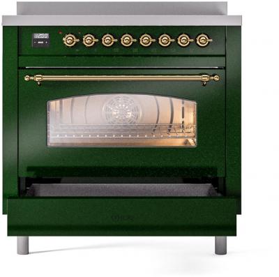 36" ILVE Nostalgie II Electric Freestanding Range in Emerald Green with Brass Trim - UPI366NMP/EGG