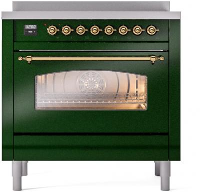 36" ILVE Nostalgie II Electric Freestanding Range in Emerald Green with Brass Trim - UPI366NMP/EGG