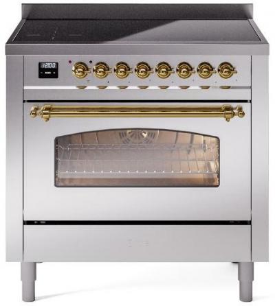 36" ILVE Nostalgie II Electric Freestanding Range in Stainless Steel with Brass Trim - UPI366NMP/SSG