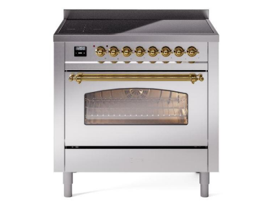 36" ILVE Nostalgie II Electric Freestanding Range in Stainless Steel with Brass Trim - UPI366NMP/SSG