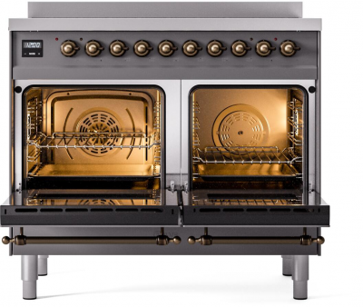 40" ILVE Nostalgie II Electric Freestanding Range in Matte Graphite with Bronze Trim - UPDI406NMP/MGB