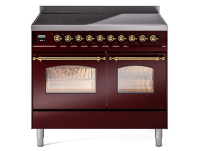 40" ILVE Nostalgie II Electric Freestanding Range in Burgundy with Brass Trim - UPDI406NMP/BUG