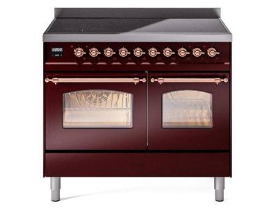 40" ILVE Nostalgie II Electric Freestanding Range in Burgundy with Copper Trim - UPDI406NMP/BUP