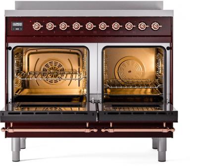 40" ILVE Nostalgie II Electric Freestanding Range in Burgundy with Copper Trim - UPDI406NMP/BUP