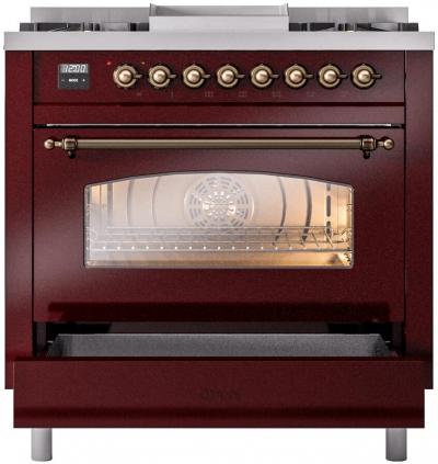 36" ILVE Professional Plus II Dual Fuel Liquid Propane Freestanding Range with Copper Trim - UP36FNMP/BUP LP