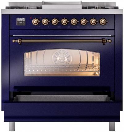 36" ILVE Professional Plus II Dual Fuel Liquid Propane Freestanding Range with Copper Trim - UP36FNMP/MBP LP