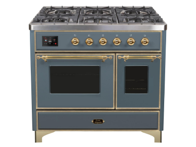 40" ILVE Majestic II Dual Fuel Natural Gas Freestanding Range in Blue Grey with Brass Trim - UMD10FDNS3/BGG NG
