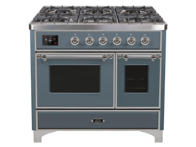 40" ILVE Majestic II Dual Fuel Natural Gas Freestanding Range in Blue Grey with Chrome Trim - UMD10FDNS3/BGC NG