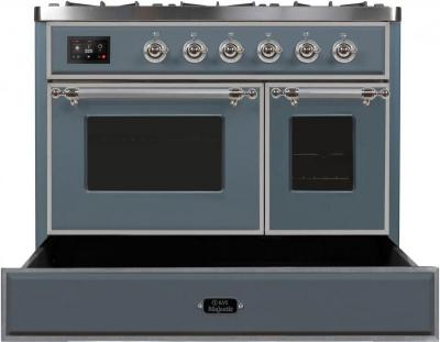 40" ILVE Majestic II Dual Fuel Liquid Propane Freestanding Range in Blue Grey with Chrome Trim - UMD10FDNS3/BGC LP