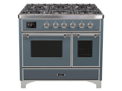 40" ILVE Majestic II Dual Fuel Liquid Propane Freestanding Range in Blue Grey with Chrome Trim - UMD10FDNS3/BGC LP