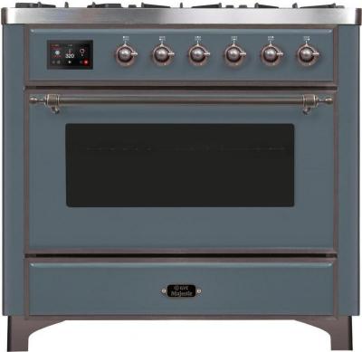 36" ILVE Majestic II Dual Fuel Liquid Propane Freestanding Range in Blue Grey with Bronze Trim - UM09FDNS3/BGB LP