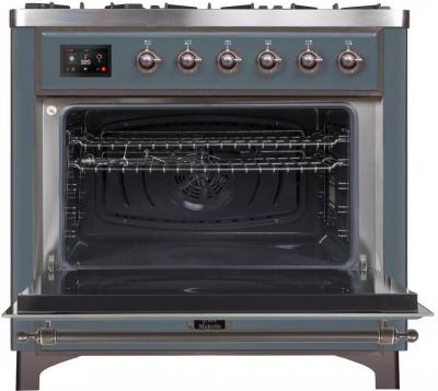 36" ILVE Majestic II Dual Fuel Natural Gas Freestanding Range in Blue Grey with Bronze Trim - UM09FDNS3/BGB NG