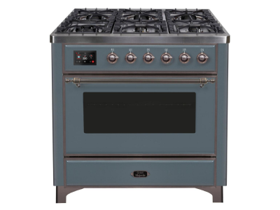 36" ILVE Majestic II Dual Fuel Natural Gas Freestanding Range in Blue Grey with Bronze Trim - UM09FDNS3/BGB NG