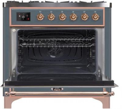 36" ILVE Majestic II Dual Fuel Liquid Propane Freestanding Range in Blue Grey with Copper Trim - UM09FDNS3/BGP LP