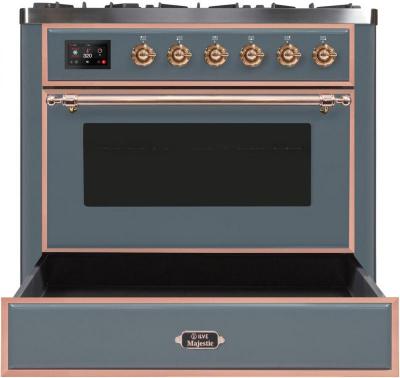 36" ILVE Majestic II Dual Fuel Liquid Propane Freestanding Range in Blue Grey with Copper Trim - UM09FDNS3/BGP LP