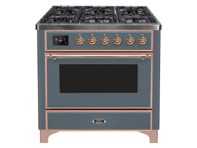 36" ILVE Majestic II Dual Fuel Liquid Propane Freestanding Range in Blue Grey with Copper Trim - UM09FDNS3/BGP LP