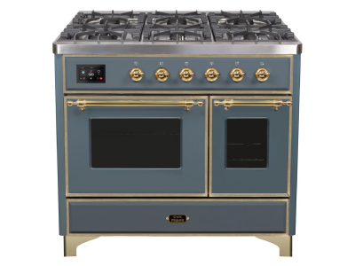 40" ILVE Majestic II Dual Fuel Liquid Propane Freestanding Range in Blue Grey with Brass Trim - UMD10FDNS3/BGG LP