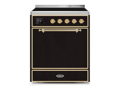 30" ILVE 4 Cu. Ft. Majestic II Electric Freestanding Range with Brass Trim - UMI30QNE3/BKG