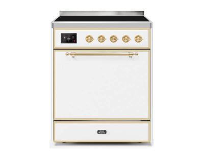 30" ILVE 4 Cu. Ft. Majestic II Electric Freestanding Range with Brass Trim - UMI30QNE3/WHG