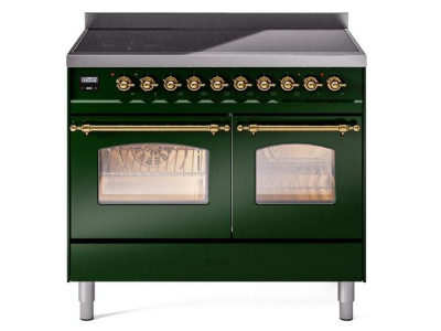 40" ILVE Nostalgie II Electric Freestanding Range in Emerald Green with Brass Trim - UPDI406NMP/EGG