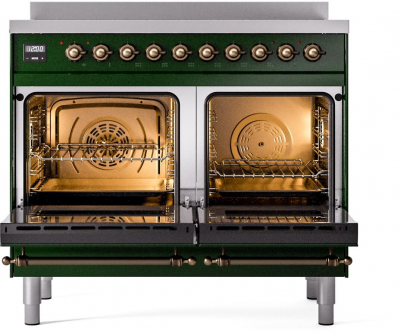 40" ILVE Nostalgie II Electric Freestanding Range in Emerald Green with Bronze Trim - UPDI406NMP/EGB