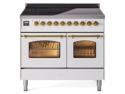 40" ILVE Nostalgie II Electric Freestanding Range in White with Brass Trim - UPDI406NMP/WHG