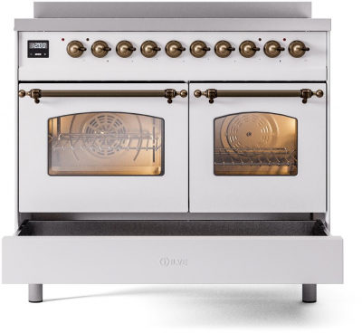 40" ILVE Nostalgie II Electric Freestanding Range in White with Bronze Trim - UPDI406NMP/WHB