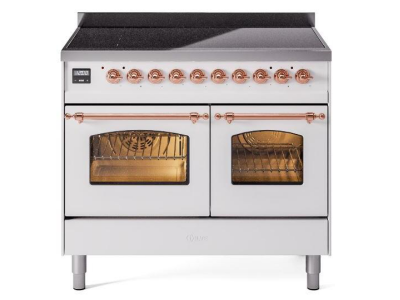 40" ILVE Nostalgie II Electric Freestanding Range in White with Copper Trim - UPDI406NMP/WHP