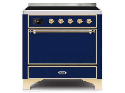 36" ILVE 3.5 Cu. Ft. Majestic II Electric Freestanding Range in Blue with Brass Trim - UMI09QNS3/MBG