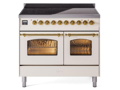 40" ILVE Nostalgie II Electric Freestanding Range in Antique White with Brass Trim - UPDI406NMP/AWG