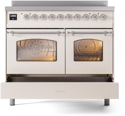 40" ILVE Nostalgie II Electric Freestanding Range in Antique White with Chrome Trim - UPDI406NMP/AWC