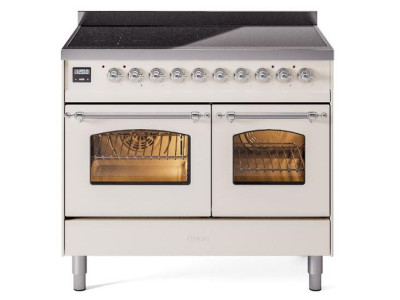 40" ILVE Nostalgie II Electric Freestanding Range in Antique White with Chrome Trim - UPDI406NMP/AWC